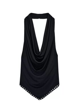 Zara Black Draped Halter with Silver Stud Trim
